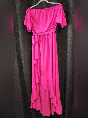 Vici Fuchsia Off-Shoulder Ruffle Wrap Maxi Dress